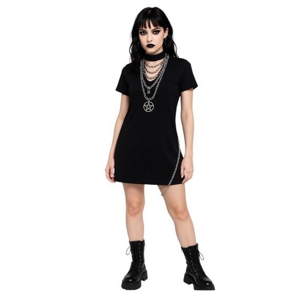 Sanctuary NEW Black Choker Whimsigoth Grunge Gothic Dark Goddess Mini Dress- XS - Picture 1 of 13